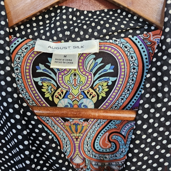 August Silk Women's Black Polkadot and Paisley Blouse Size M - Picture 2 of 3